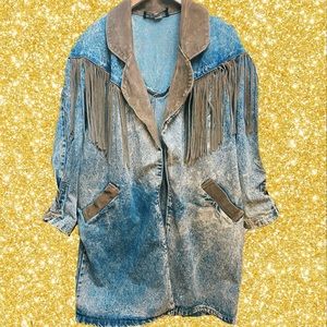 Western suede fringe denim coat jacket